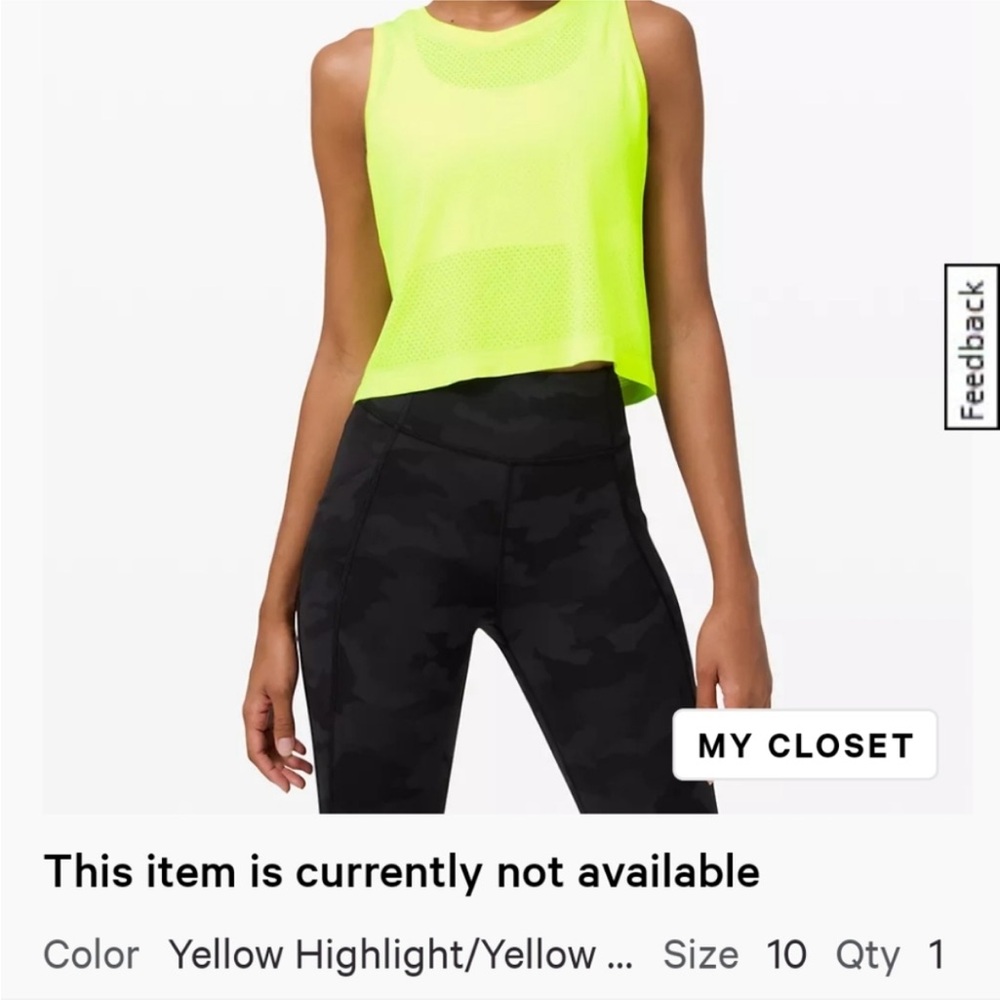 Lululemon Athletica Yellow Crop Muscle Tee